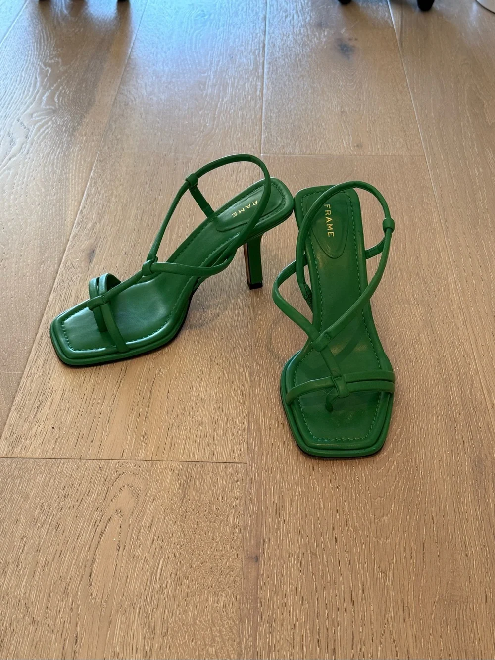 Frame Denim Kelly Green Strappy Square-Toe Heels - Picture 3 of 4